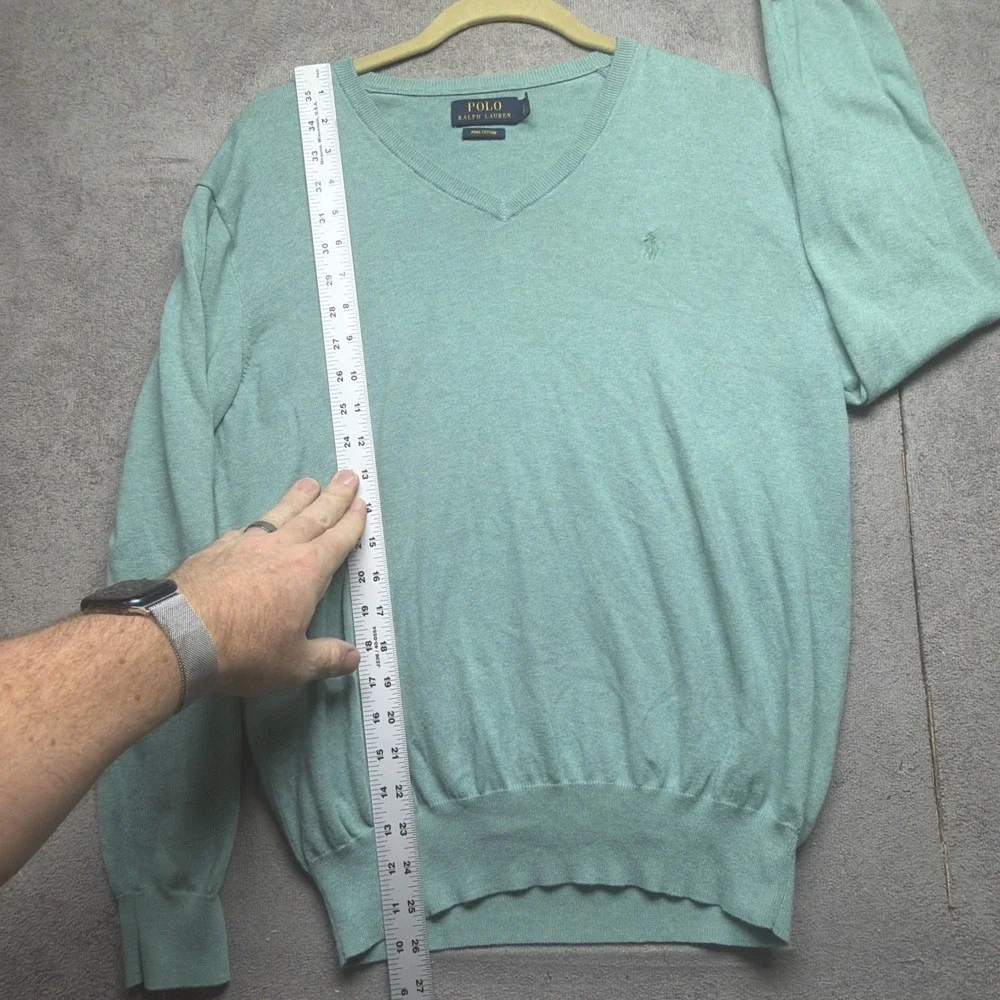 Polo Ralph Lauren V‎ Neck Sweater Pima Cotton Green Men's Small Preppy